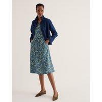 Seasalt Cornwall Pure Cotton Floral Midi Skater Dress Blue Mix