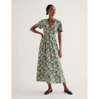 Seasalt Cornwall Pure Cotton Jersey Floral V-Neck Maxi Dress Green Mix