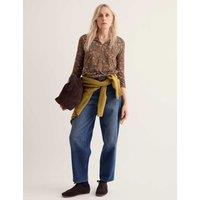 Seasalt Cornwall Cotton Blend Floral Notch Neck Top Brown Mix
