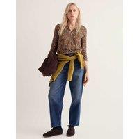 Seasalt Cornwall Cotton Blend Floral Notch Neck Top Brown Mix