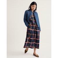 Seasalt Cornwall Pure Cotton Checked Midaxi Waisted Dress Navy Mix