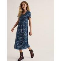 Seasalt Cornwall Jersey Floral V-Neck Midi Skater Dress Navy Mix