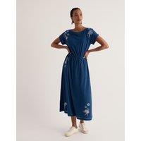Seasalt Cornwall Pure Cotton Embroidered Midi Waisted Dress Navy Mix