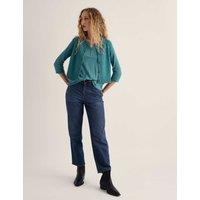 Seasalt Cornwall Pure Cotton Striped Notch Neck Top Teal Mix