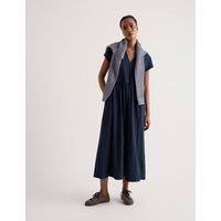 Seasalt Cornwall Cotton Rich Notch Neck Midi Waisted Dress Navy