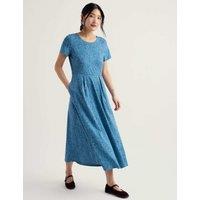 Seasalt Cornwall Cotton Rich Floral Midi Waisted Dress Blue Mix