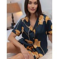 Cyberjammies Cotton Fable and Eve Modal Leaf Print Shortie Set Navy Mix