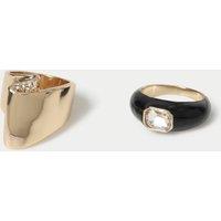 M&S Black Enamel and Crystal Ring Multipack Black