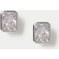 M&S Platinum Plated Rectangle Stud Earrings Silver