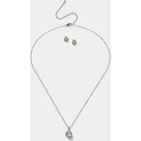 M&S Platinum Oval Earrings and Necklace Set Silver