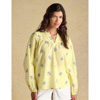 Joules Pure Cotton Floral V-Neck Popover Blouse Yellow Mix