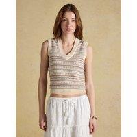 Joules Cotton Rich Fair Isle Knitted Vest with Wool Natural Mix