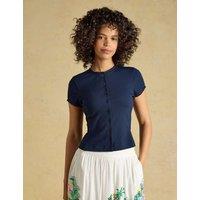 Joules Cotton Rich Broderie Detail Crew Neck Top Navy