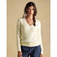 Joules Pure Cotton Cable Knit V-Neck Jumper Cream