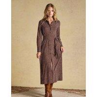 Joules Cotton Rich Polka Dot Midi Shirt Dress Brown Mix