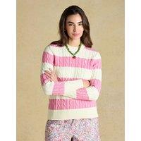 Joules Pure Cotton Striped Cable KnitJumper Pink Mix