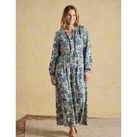 Joules Floral V-Neck Midi Skater Dress Blue Mix