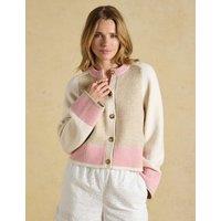 Joules Colour Block Knitted Relaxed Cardigan Cream Mix