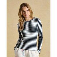 Joules Cotton Rich Striped Ribbed Top Dark Navy Mix