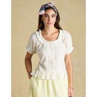 Joules Pure Cotton Pintuck Frill Detail Blouse White