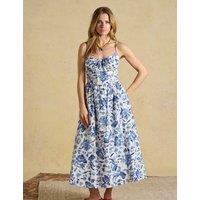 Joules Pure Cotton Floral Sweetheart Neckline Dress Blue Mix