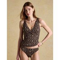 Joules Printed Knot Front Plunge Tankini Top Brown Mix