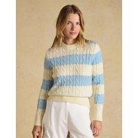 Joules Pure Cotton Striped Cable KnitJumper Cream Mix
