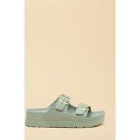 Joules Double Buckle Platform Sliders Green