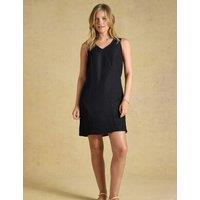 Joules Linen Blend V-Neck Shift Dress Black