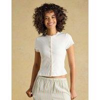 Joules Cotton Rich Broderie Detail Crew Neck Top Cream