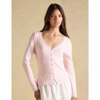 Joules Cotton Rich Lace Insert Button Front Top Pink