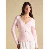 Joules Cotton Rich Lace Insert Button Front Top Pink