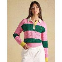 Joules Pure Cotton Striped Cable Knit Rugby Jumper Pink Mix