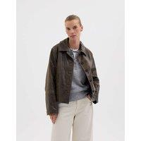 HUSH Leather Distressed Oversized Short Jacket Medium Brown