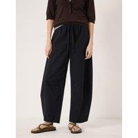HUSH Pure Cotton Drawstring Barrel Leg Trousers Black
