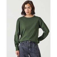 HUSH Pure Cotton Puff Sleeve Top Dark Khaki