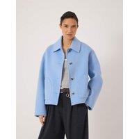 HUSH Pure Wool Textured Cropped Jacket Light Blue