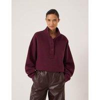 HUSH Pure Cotton Button Detail Sweatshirt Burgundy