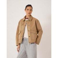 HUSH Pure Cotton Funnel Neck Utility Jacket Stone