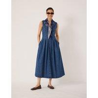 HUSH Denim V-Neck Pleated Midaxi Skater Dress Denim