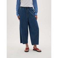 HUSH Pure Cotton Barrel Leg Cropped Trousers Dark Blue