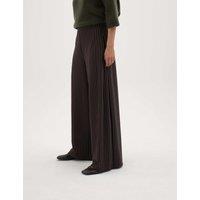 HUSH Striped Pleated Wide Leg Trousers Brown Mix