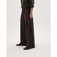 HUSH Striped Pleated Wide Leg Trousers Brown Mix