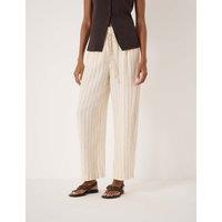 HUSH Linen Blend Pinstripe Barrel Leg Trousers Natural Mix