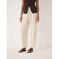 HUSH Linen Blend Pinstripe Barrel Leg Trousers Natural Mix