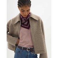 HUSH Double Faced Pure Wool Collared Short Jacket Oatmeal