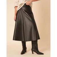 Nobody's Child Leather Midi A-Line Skirt Black