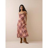 Nobody's Child Checked Cowl Neck Midi Slip Dress Red