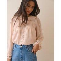 Nobody's Child Checked Collared Ruffle Blouse Pink