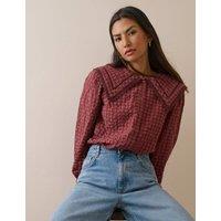 Nobody's Child Pure Cotton Textured Collared Blouse Red